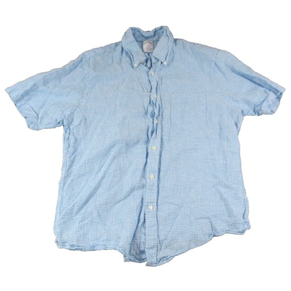 Brooks Brothers Other - Brooks Brothers Regent Fit Shirt Linen Gingham Blue White Men Large Short Sleeve